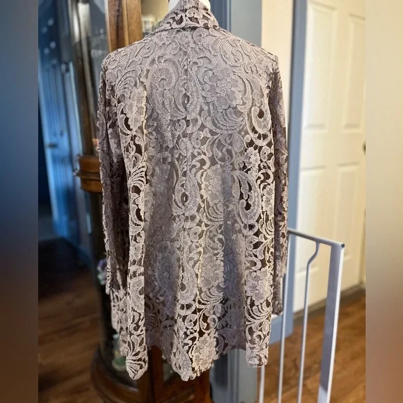 Elegant Stretch Lace Open-Front Sweater-Jacket brown - Picture 3 of 4